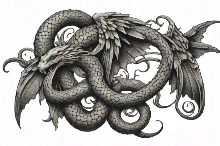 snakes with wings on the upper chest tattoo design idea