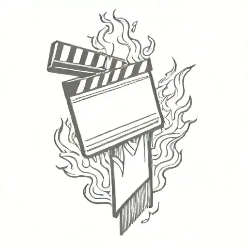 clapperboard on fire tattoo design idea