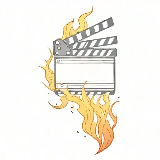 clapperboard on fire tattoo design idea