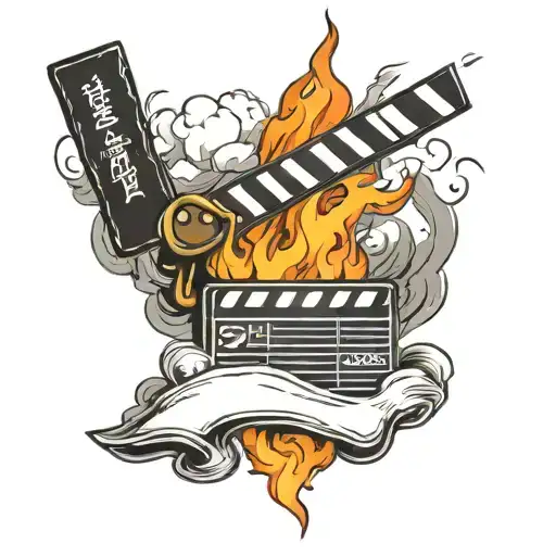 clapperboard on fire tattoo design idea