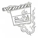 clapperboard on fire tattoo design idea