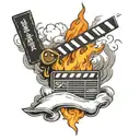 clapperboard on fire tattoo design idea
