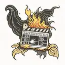 clapperboard on fire tattoo design idea