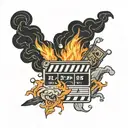 clapperboard on fire tattoo design idea
