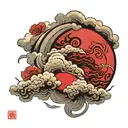 clouds and red moon surrounded tattoo design idea