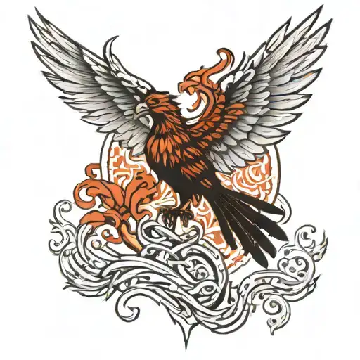 Phoenix rising with spinal column intertwined and nerve tree tattoo design idea