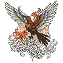 Phoenix rising with spinal column intertwined and nerve tree tattoo design idea