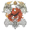 Phoenix rising with spinal column intertwined and nerve tree tattoo design idea
