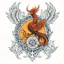 Phoenix rising with spinal column intertwined and nerve tree tattoo design idea