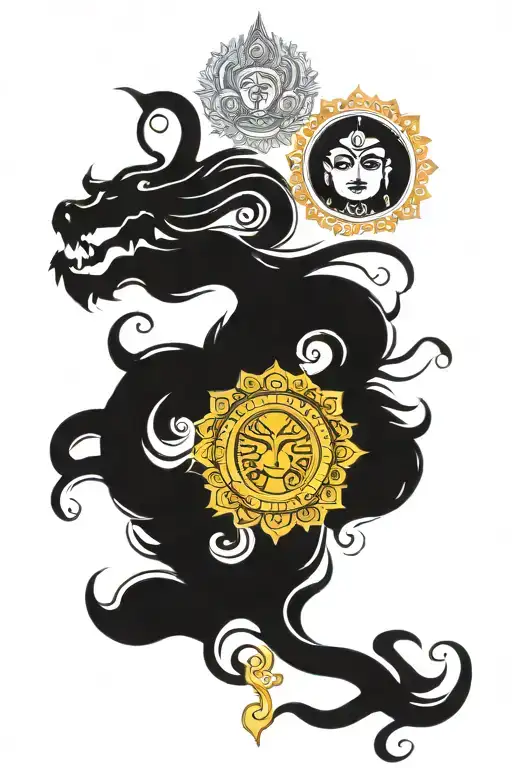 Hindu Trinity - Lord Vishnu, Lord Shiva, and Lord Brahma  Traditional with detailed, intricate designs, blending element tattoo design idea