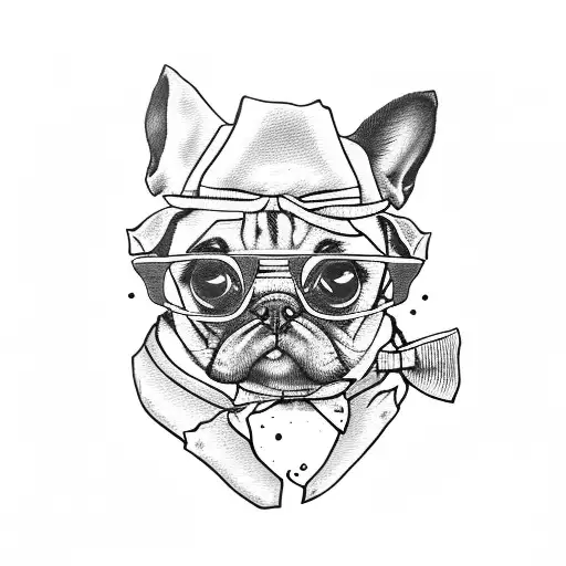 hipster pug with glasses and bowtie tattoo design idea