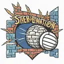 A volleyball breaking through a brick wall with the words 'Strength and Determination' incorporated into the design tattoo design idea