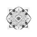 Pentagram surrounded by intricate geometric patterns tattoo design idea