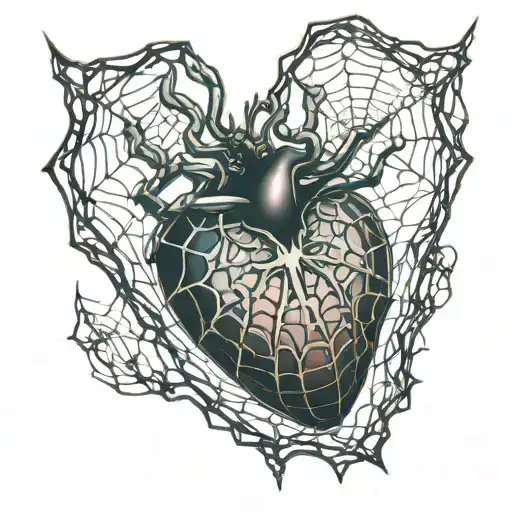heart made out of spider webs tattoo design idea