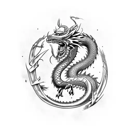Realistic Norse style dragon to wrap around the bicep tattoo design idea