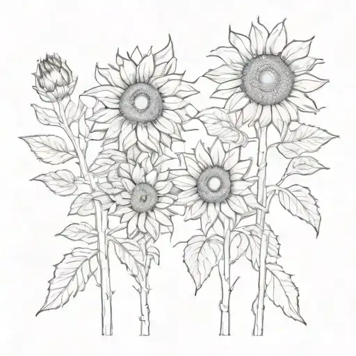 pine trees and sunflowers blooming tattoo design idea