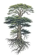 cedar tree with roots reaching deep tattoo design idea