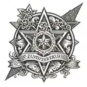 A badge of honor symbolizing sobriety and faith, incorporating elements of Jesus and a sheriff's star tattoo design idea