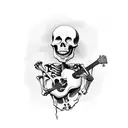 A skeleton playing a guitar inside a vintage car tattoo design idea