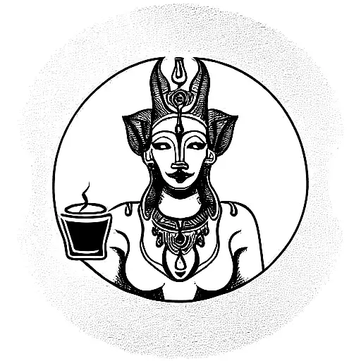 goddess sekhmet with coffee tattoo design idea