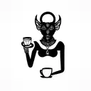 modern goddess sekhmet drinking coffee tattoo design idea