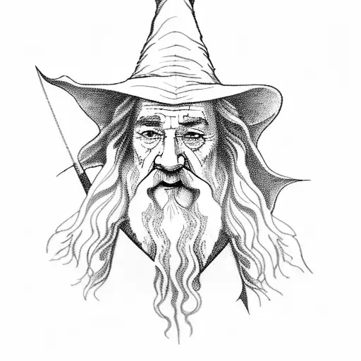 Gandalf with mountains  tattoo design idea