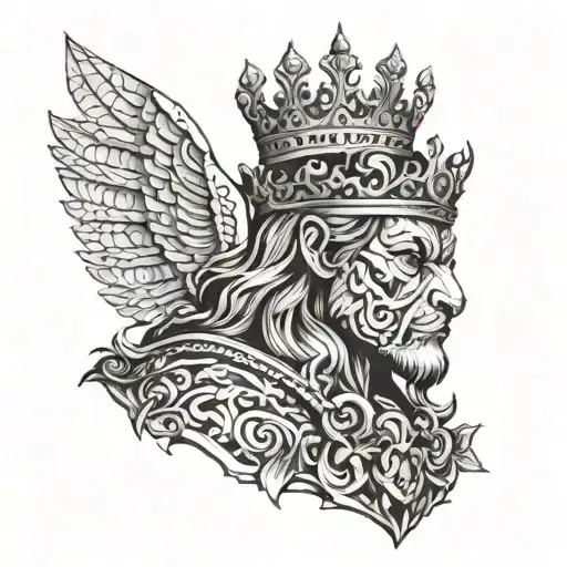 Royal King, persistent, successful, alone, broken but victorious, beast  tattoo design idea