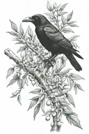 crow in olive tree tattoo design idea