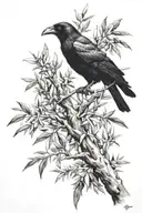 crow in olive tree tattoo design idea