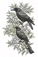 crow in olive tree tattoo design idea