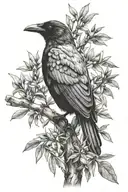 crow in olive tree tattoo design idea