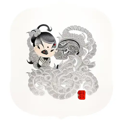 mother and son walking tattoo design idea