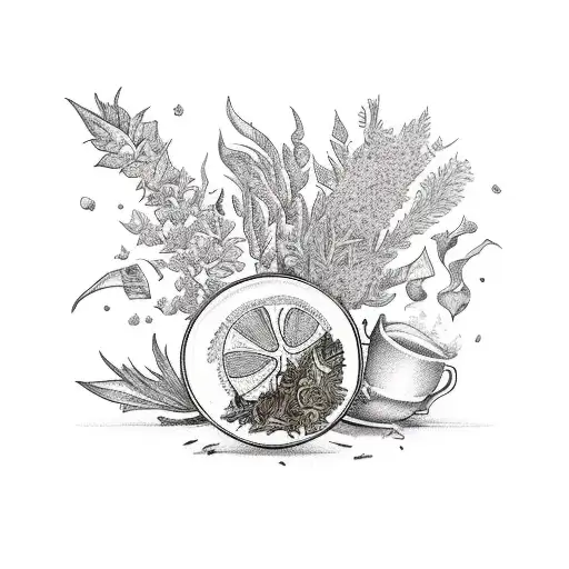 herbs , tea and blunts in color  tattoo design idea