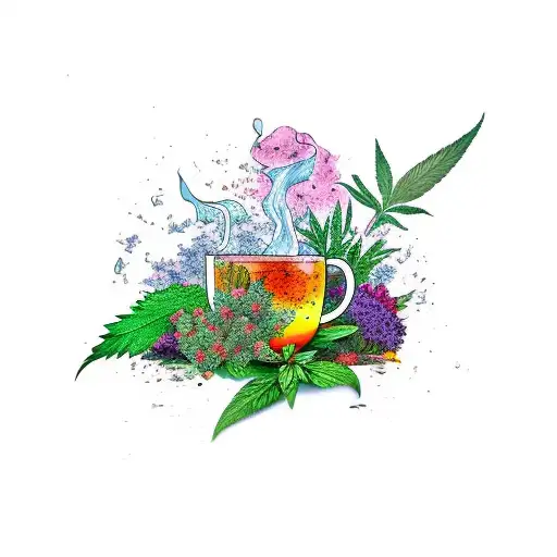 herbs , tea and blunts in color  tattoo design idea