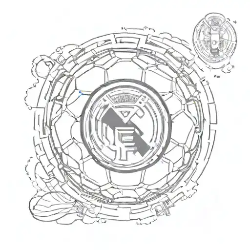 A sketch of a soccer ball with the Real Madrid colors and a small Son Leon emblem tattoo design idea