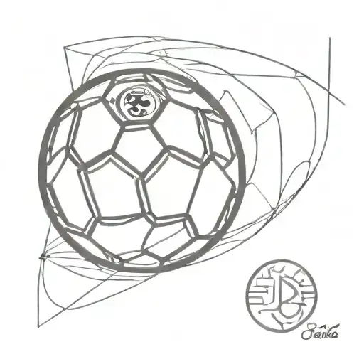 A sketch of a soccer ball with the Real Madrid colors and a small Son Leon emblem tattoo design idea