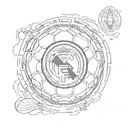 A sketch of a soccer ball with the Real Madrid colors and a small Son Leon emblem tattoo design idea
