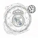 A sketch of a soccer ball with the Real Madrid colors and a small Son Leon emblem tattoo design idea