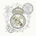 A sketch of a soccer ball with the Real Madrid colors and a small Son Leon emblem tattoo design idea