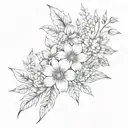 Design with many medium and small flowers of different species, leaves and flower buds for the entire arm tattoo design idea