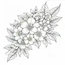 Design with many medium and small flowers of different species, leaves and flower buds for the entire arm tattoo design idea