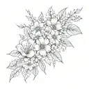 Design with many medium and small flowers of different species, leaves and flower buds for the entire arm tattoo design idea