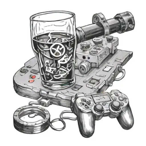 glasses with a playstation controller with a pint of IPA beer tattoo design idea