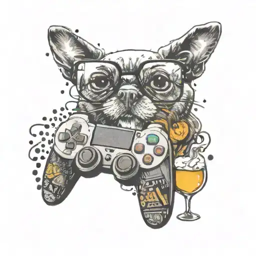 glasses with a playstation controller with a beer tattoo design idea