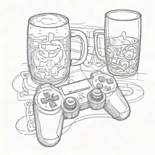 glasses with a playstation controller with a pint of IPA beer tattoo design idea