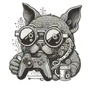 glasses winking at a playstation controller with a beer tattoo design idea