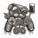 glasses winking at a playstation controller with a beer tattoo design idea