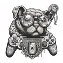 glasses winking at a playstation controller with a beer tattoo design idea