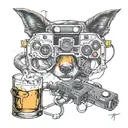 glasses with a playstation controller with a pint of IPA beer tattoo design idea