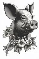 pig with flowers tattoo design idea